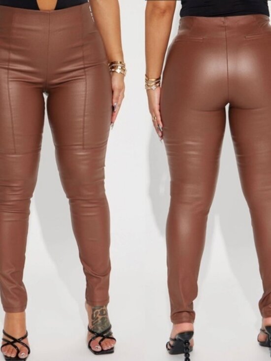 Chocolate Pants - NEW Faux Leather High Rise Side Zipper Stretch Skinny Pant Chocolate Brown Small